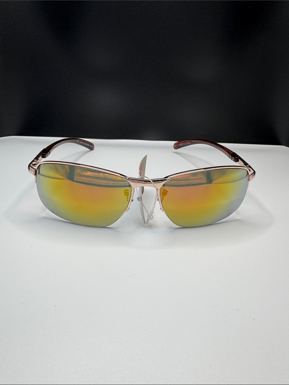 Mirrored Lens Semi-Rimless Sunglasses - Amber/Gold Reflective (6-9) UV 400 CE